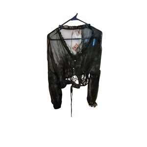 Melrose Sheer Tie Front Crop Top Floral Print Long Sleeve NWT SZ XS